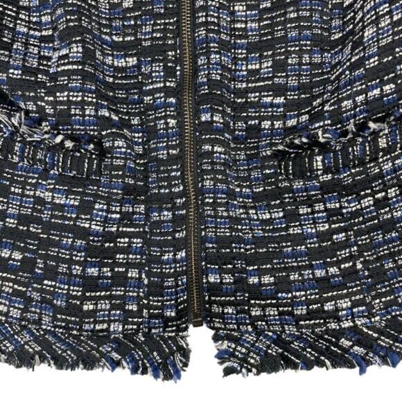 BANANA REPUBLIC Tweed Fringe Boucle Zip Blazer Jacket Sz 0 Navy - Picture 4 of 5
